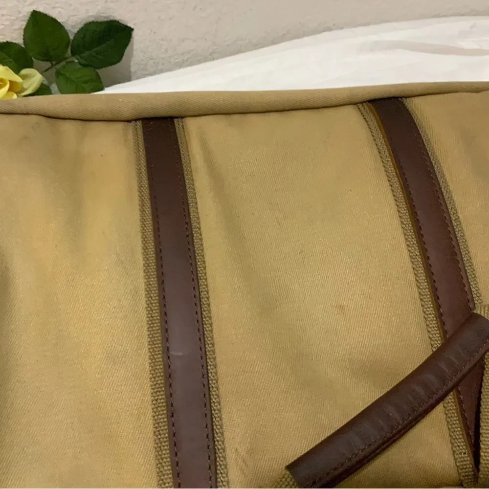 LL BEAN KHAKI CANVAS BROWN LEATHER 18